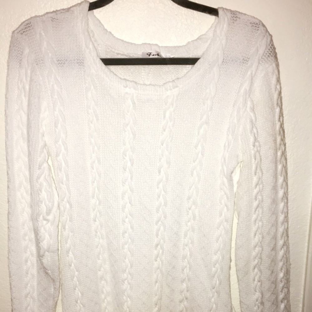White Thigh Length Sweater Dress
